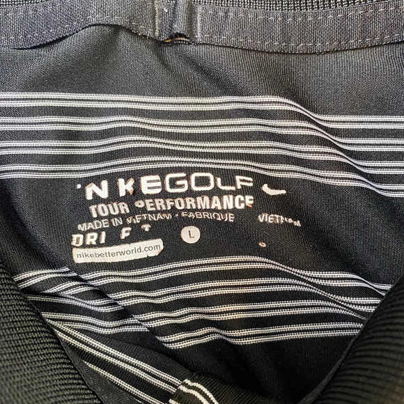 Nike Golf Polo Shirt Large Black White Stripe Tour Performance Athletic Sporty - Picture 7 of 14